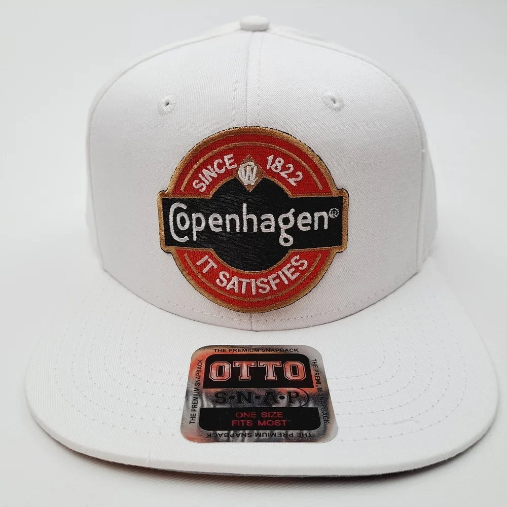 Copenhagen Flat Bill Snapback Hat Cap Solid Cotton White Emb…